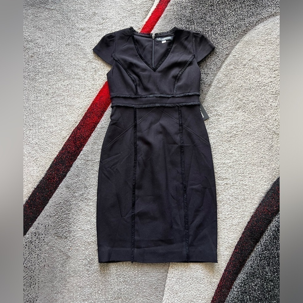 Karl Lagerfeld Black Fringed Sheath Dress